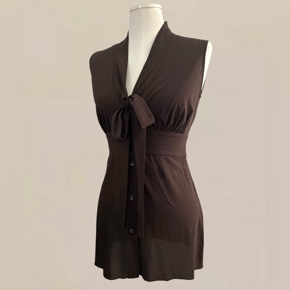 🤎SOLD🤎 Vintage Dolce & Gabbana Tie Front Button-down Brown Silk Top